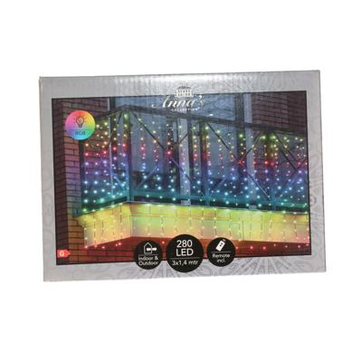 Lichtgordijn - 280 led lampjes - kleurveranderend - 300 x 140 cm - met afstandsbediening