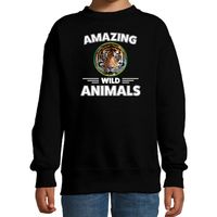 Sweater tijgers amazing wild animals / dieren trui zwart voor kinderen - thumbnail