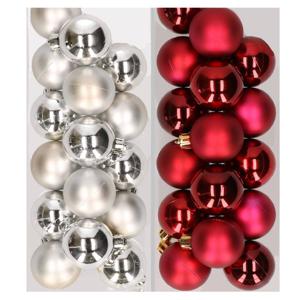 32x stuks kunststof kerstballen mix van zilver en donkerrood 4 cm - Kerstbal