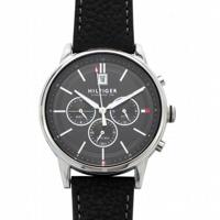 Tommy Hilfiger Herenhorlogemet zwarte leren band, 43 mm