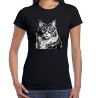 Cadeau/verkleed T-shirt dames - zwart - Noorse Boskat kat/poes - kattenliefhebber