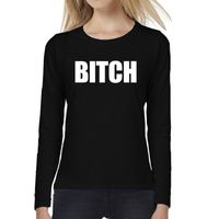 Dames fun text t-shirt long sleeve BITCH zwart 2XL  -