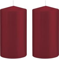 Cilinderkaars/stompkaars - 2x - bordeauxrood - 8 x 15 cm - 69 branduren