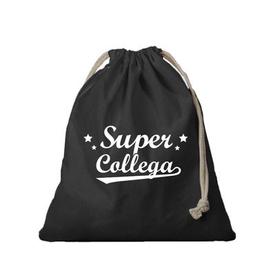 1x Canvas cadeautasje Super Collega zwart met koord 25 x 30 cm
