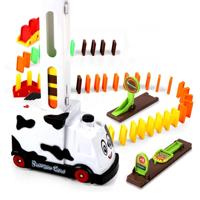 Puzzel Domino auto elektrische trein met geluid en lichte muziek automatische licentieverlening elektrische auto speelgoed (witte koe)