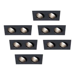 Set van 6 Mallorca dubbele LED inbouwspots vierkant - Kantelbaar - 6000K Daglicht wit - GU10 - 5 Watt - Rechthoekig - GU10 verwisselbare lichtbron - P