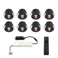 Set van 8 Betty LED Mini Inbouwspots met Trafo - 12 Volt 3 Watt 140 lumen - Dimbaar - Verzonken - Plat 37mm - 2700K - IP44 waterdicht - Zwart - Veranda spotjes - overkapping spotjes