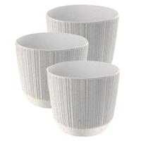 Prosperplast Plantenpot Eco - 3x stuks - stripe - wit - D17xH15 cm