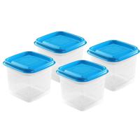 Vershoudbakjes Hega - set van 4x stuks - 0.7 liter - transparant/blauw - L11 x B11 x H12 cm