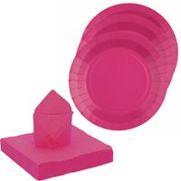 Santex servies set karton - 20x bordjes/25x servetten - fuchsia roze - Feestbordjes