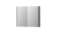 INK SPK2 spiegelkast met 2 dubbelzijdige spiegeldeuren, 2 verstelbare glazen planchetten, stopcontact en schakelaar 90 x 14 x 73 cm, greige eiken