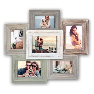 Multi fotolijst hout vintage met 6 lijstjes geschikt voor diverse foto maten