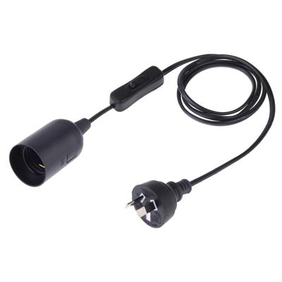 E27 Wire Cap schakelaar lamp houder kroonluchter stopcontact met 1 2 m verlengkabel AU plug (zwart)