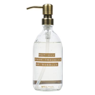 Wellmark Handzeep helder glas messing pomp 500ml tekst MAY ALL YOUR TROUBLES BE BUBBLES Brons label 8720618459282