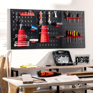 Pegboard Wand Organizer Metalen Pegboard Gereedschap Opbergkit met 3 Pegboards & 25 Opknoping Accessoires Zwart+Rood