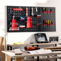 Pegboard Wand Organizer Metalen Pegboard Gereedschap Opbergkit met 3 Pegboards & 25 Opknoping Accessoires Zwart+Rood - thumbnail