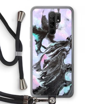 Pastel zwart: Xiaomi Redmi 9 Transparant Hoesje met koord