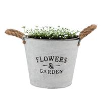 DK Design plantenpot/bloempot emmer Jardin- zink - wit - D22 x H16 cm   - - thumbnail