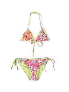 MSGM Kids bikini fleuri à dos-nu - Vert