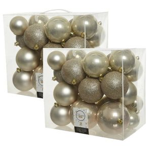 52x stuks kunststof kerstballen licht parel/champagne 6-8-10 cm glans/mat/glitter - Kerstbal