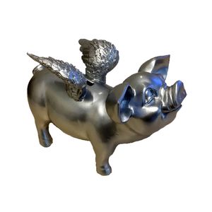 Zilver spaarpot varken met vleugels 25 cm