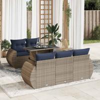 6-delige Loungeset met kussens poly rattan acacia grijs