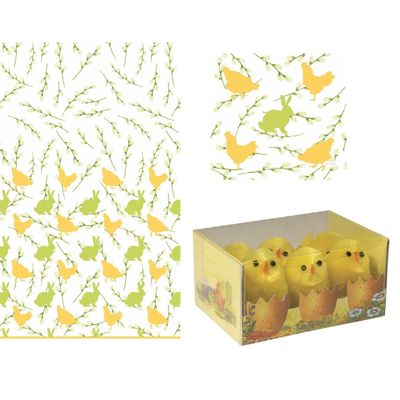 Pasen tafeldecoratie set konijnen tafelkleed, 6x kuikens en 20x servetten - tafelversiering Pasen