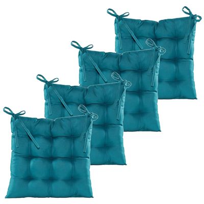 Stoelkussen gewatteerd - 6x - petrol blauw - 38 x 38 cm - binnen/buiten