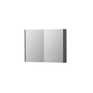 INK SPK2 Spiegelkast - 100x14x74cm - 2 deuren - dubbelzijdige Spiegel - schakelaar en stopcontact - MDF lak Mat beton groen 1105325