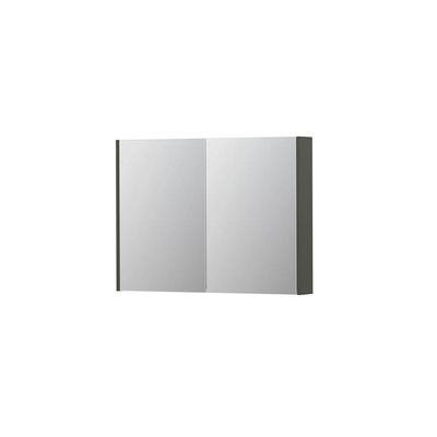 INK SPK2 Spiegelkast - 100x14x74cm - 2 deuren - dubbelzijdige Spiegel - schakelaar en stopcontact - MDF lak Mat beton groen 1105325