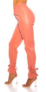 Trendy hoge taille broek leder- look roze