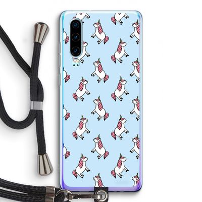 Eenhoorns overal: Huawei P30 Transparant Hoesje met koord
