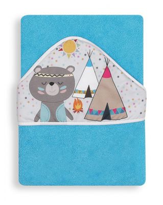 Interbaby badcape indianenbeer junior 100 cm katoen Interbaby badcape indianenbeer junior 100 cm katoen