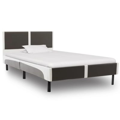 vidaXL Bedframe kunstleer grijs en wit 90x200 cm