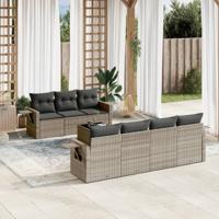 8-delige Loungeset met kussens poly rattan grijs
