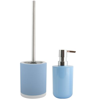 Toiletborstel in houder 38 cm/zeeppompje set Moods - keramiek - lichtblauw