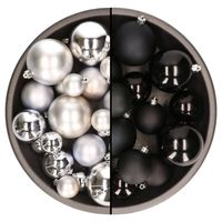 Kerstversiering kunststof kerstballen mix zwart/zilver 4-6-8 cm pakket van 68x stuks - Kerstbal - thumbnail