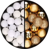 34x stuks kunststof kerstballen wit en goud 3 cm - Kerstbal