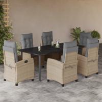 7-delige Tuinset met kussens poly rattan gemengd beige