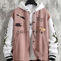 Bon&Bon Men's Cartoon Bear Print Bomber Jacket | Black Casual Coat Multicolor-8 / L