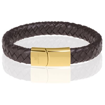 Memphis gevlochten leren armband Bruin Goud