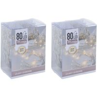 2x Kerstverlichting op batterij warm wit 80 lampjes