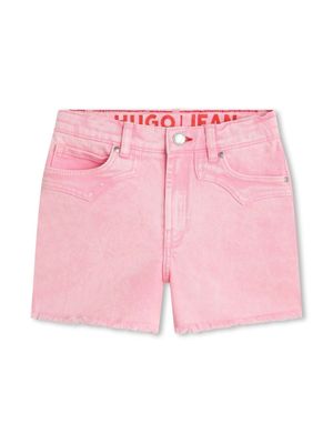 HUGO KIDS short en jean à ourlet frangé - Rose