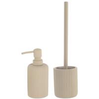 Tendance Badkamer accessoires set 2-delig - Polyresin - taupe - geribbeld - thumbnail