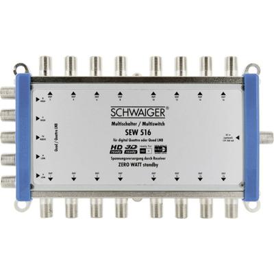Schwaiger SEW516 531 Satelliet multiswitch Ingangen (satelliet): 5 (4 satelliet / 1 terrestrisch) Aantal gebruikers: 16 Standby-functie, geschikt voor Quad LNB