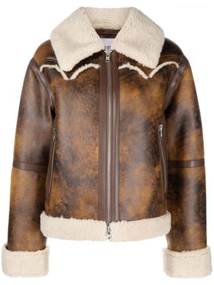STAND STUDIO veste zippée à détails en peau lainée artificielle - Marron