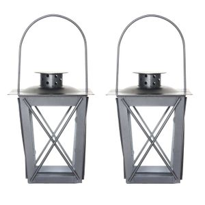 Set van 3x stuks zilveren tuin lantaarn/windlicht van ijzer 12 x 12 x 16 cm