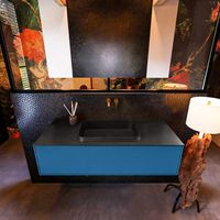 Badkamermeubelset Mondiaz Erin 120 cm met 1 Lade met RIDGE Wastafel Midden Urban Zonder Kraangaten Greeploos Mat Jeans