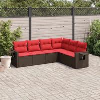 6-delige tuinbankset met kussens, bruin polyrotan