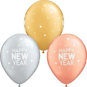 25x Gekleurde Qualatex Happy New Year ballonnen 28 cm   -